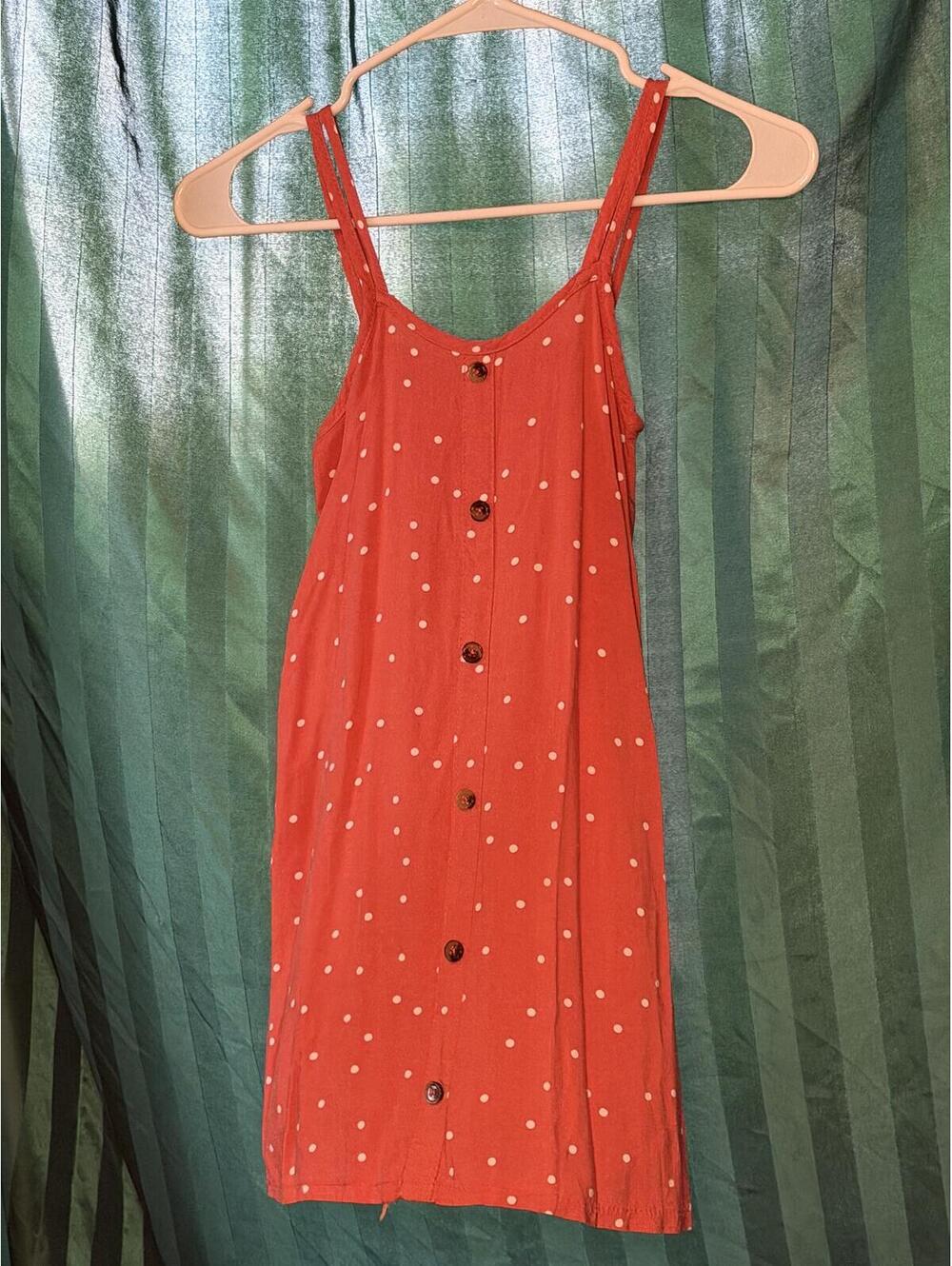 btween Polka Dot Button-Front Sleeveless Dress - Rust Orange